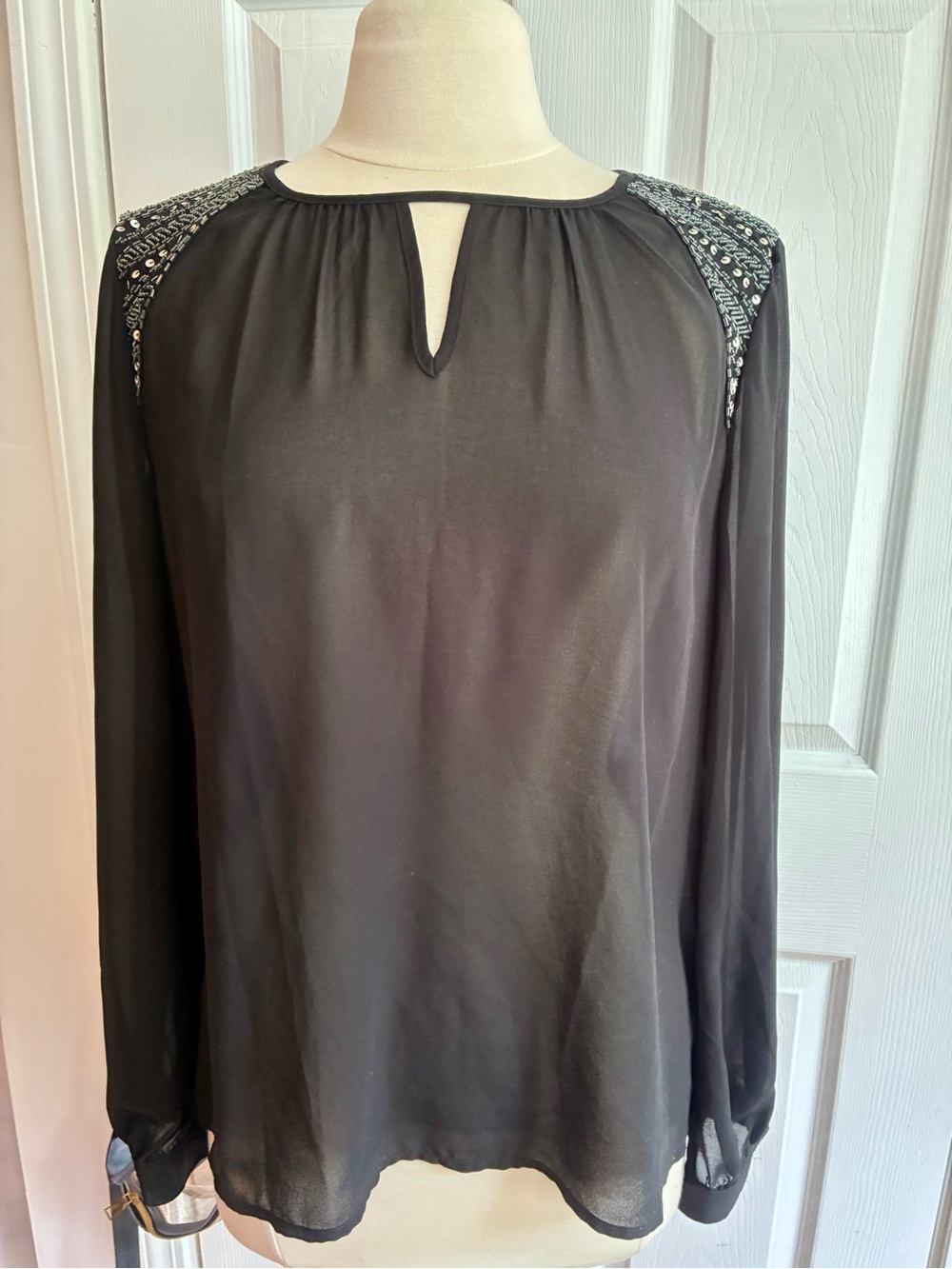Forever 21 Beaded Sheer Long Sleeve Blouse